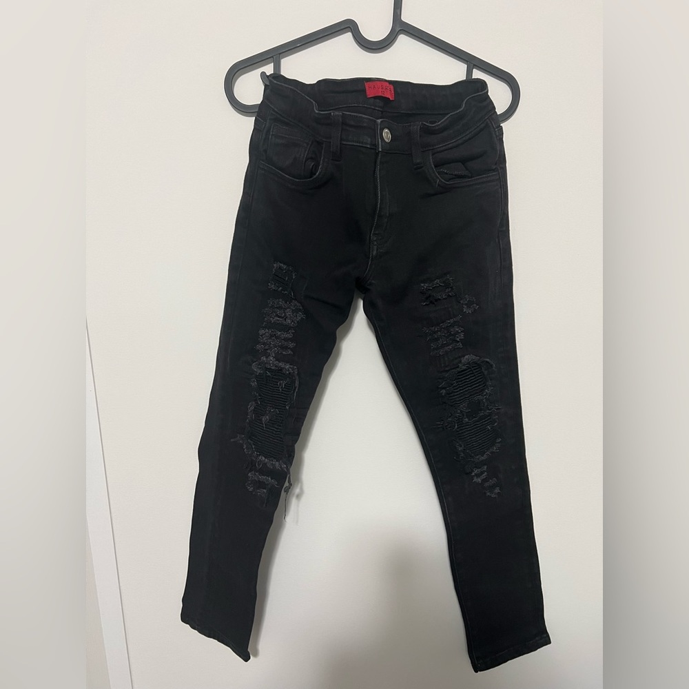 Youth boys buckle jeans, size 12, black, adjustable waist